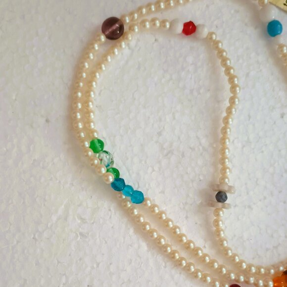 Laguna for Tempo Vtg Bead Necklace 34" Long Pearl & Multicolor Glass Beads - Picture 8 of 12
